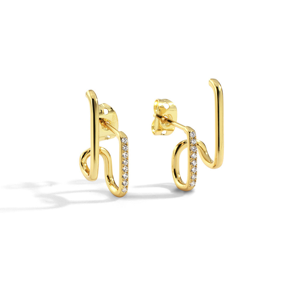 E0083Minimalist Style Double Line Diamond-Studded Earrings for Women gold Double Hoop Ear Clips Trendy Accessories