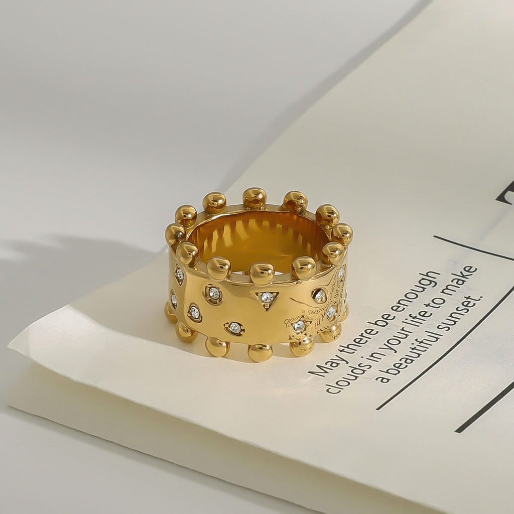 2H Stainless Steel Jewelry with Diamond Stud Earrings, Non-Fading Bracelet, and Ring