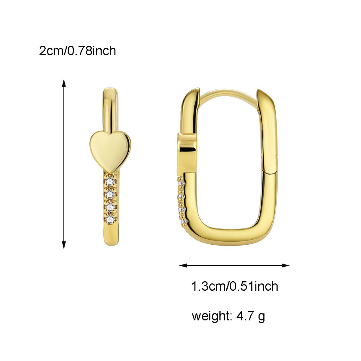 E0515 Fashion Heart-Shaped Zircon Earrings for Women Copper Gold-Plated Micro-Inlaid White Zircon Simple Earrings