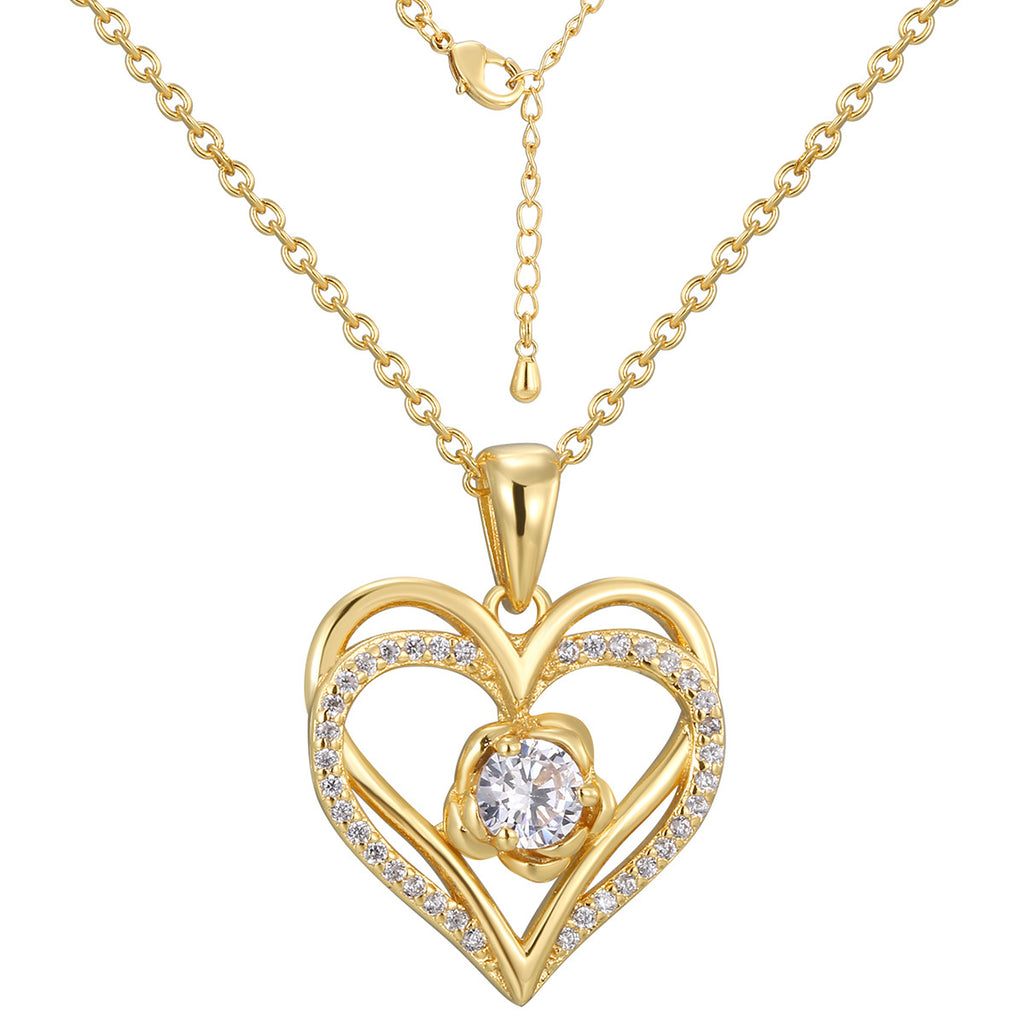 CYN0084 Cross Heart Zircon Copper Necklace Fashion Collarbone Chain Gift for Girlfriend