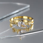 R0534 Simple Design Ring for Women, Brass with Gold Plating, Cold Freshwater Drop-Shaped Zircon