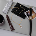 Stainless Steel Zircon Cross Necklace Pendant Clavicle Chain Jewelry