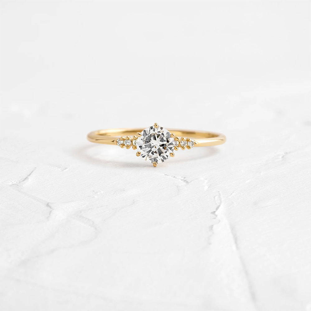 S925Sterling Silver Classic Six-Prong Diamond Ring Women's Fashion Style Engagement Zircon Ring