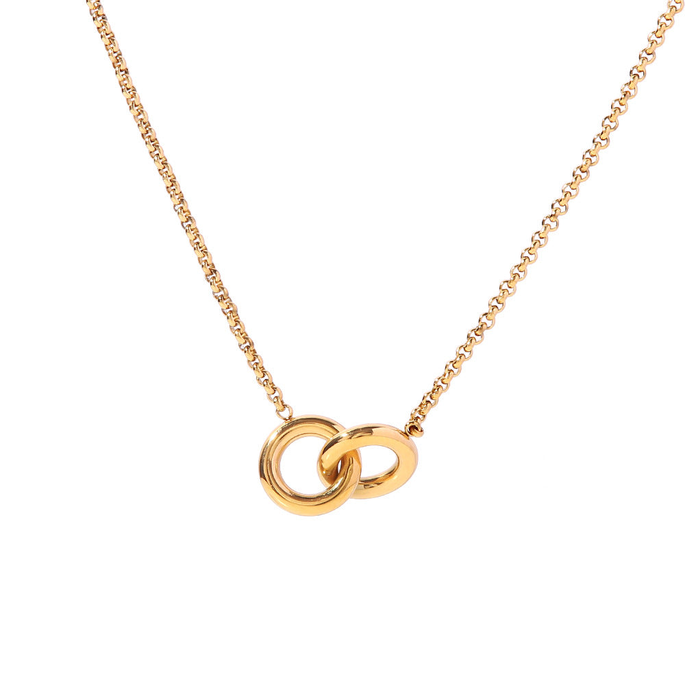 Interlocking Pendant Necklace Girlfriend Gift Design Versatile Gold-Plated Trendy Collarbone Chain