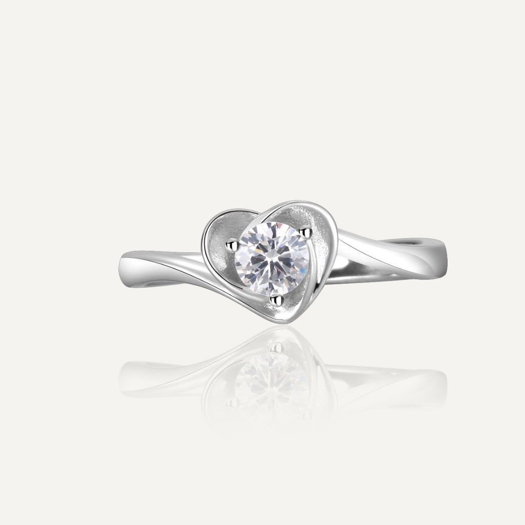 SR0039 S925Silver Heart Zircon Trendy Design Couple Ring