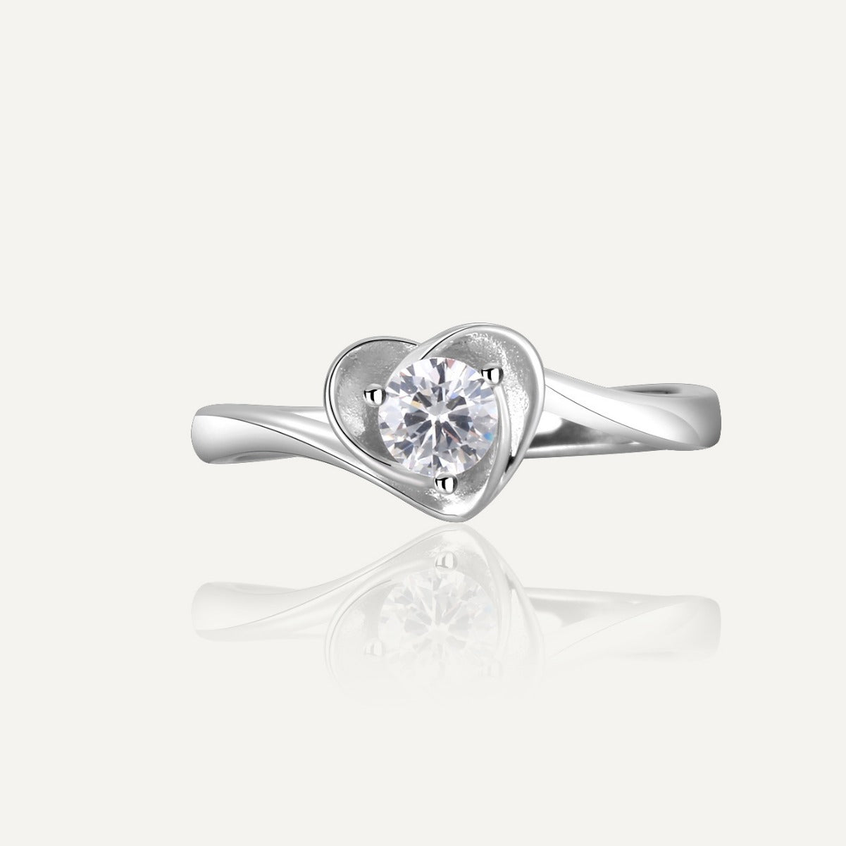 SR0039 S925Silver Heart Zircon Trendy Design Couple Ring