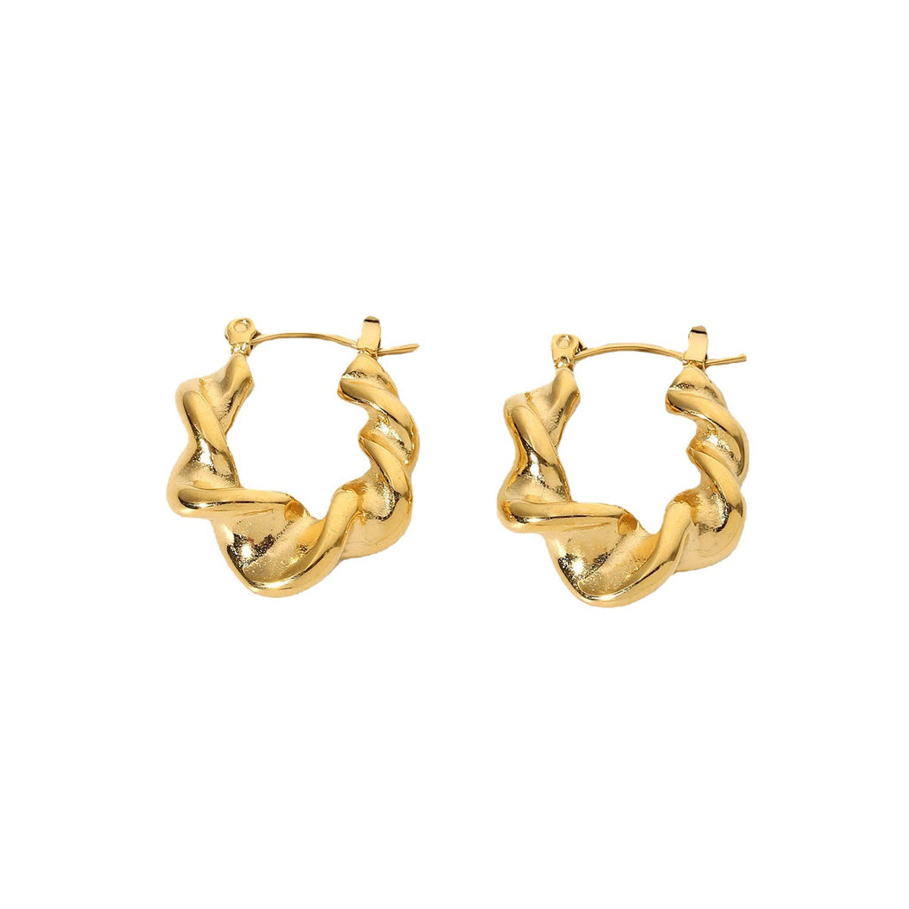 Same Style Earrings Gold Plated Stainless Steel Twist Hoop Earrings Geometric Drop Earrings Women's Ear Jewelry