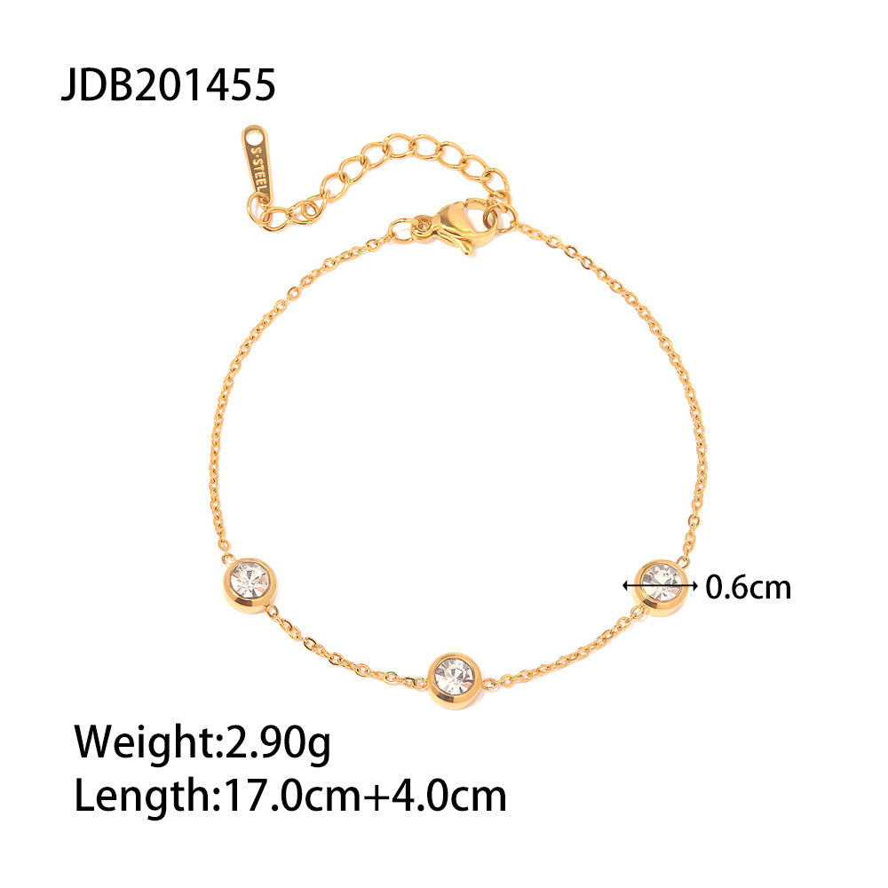2H  New Fashion Bracelet18K Gold-plated Round Zircon Stainless Steel Bracelet Trendy Versatile Jewelry