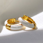 E0785 Simple White Epoxy Earrings for Women, Brass Gold-Plated, Fashionable Retro Small Cute Hoop Earrings