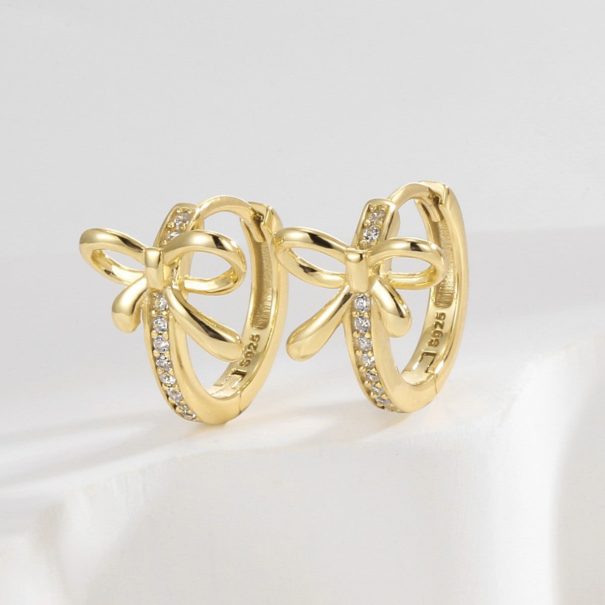SE0265 S925Silver plating14K Gold Cute Bow Earrings