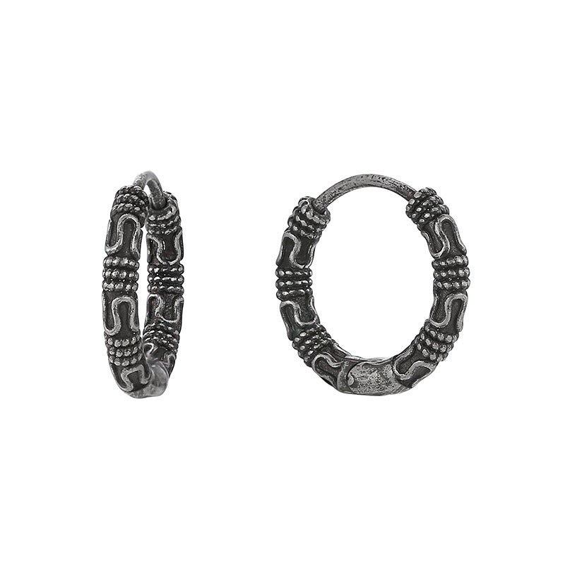 E0729 Vintage Distressed Earrings for Women Simple Ethnic Style Ancient silver Snake Texture Fashion Earrings