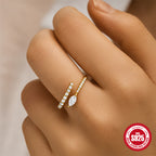 S925Sterling Silver Curved Petal Single Row Diamond Luxury Stacked Open Ring Hot Selling Index Finger Ring