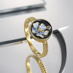 R0545 Japanese Retro Mori Style Small Fragrance Lotus Resin Ring for Women with Micro Pave Zircon Versatile Ring