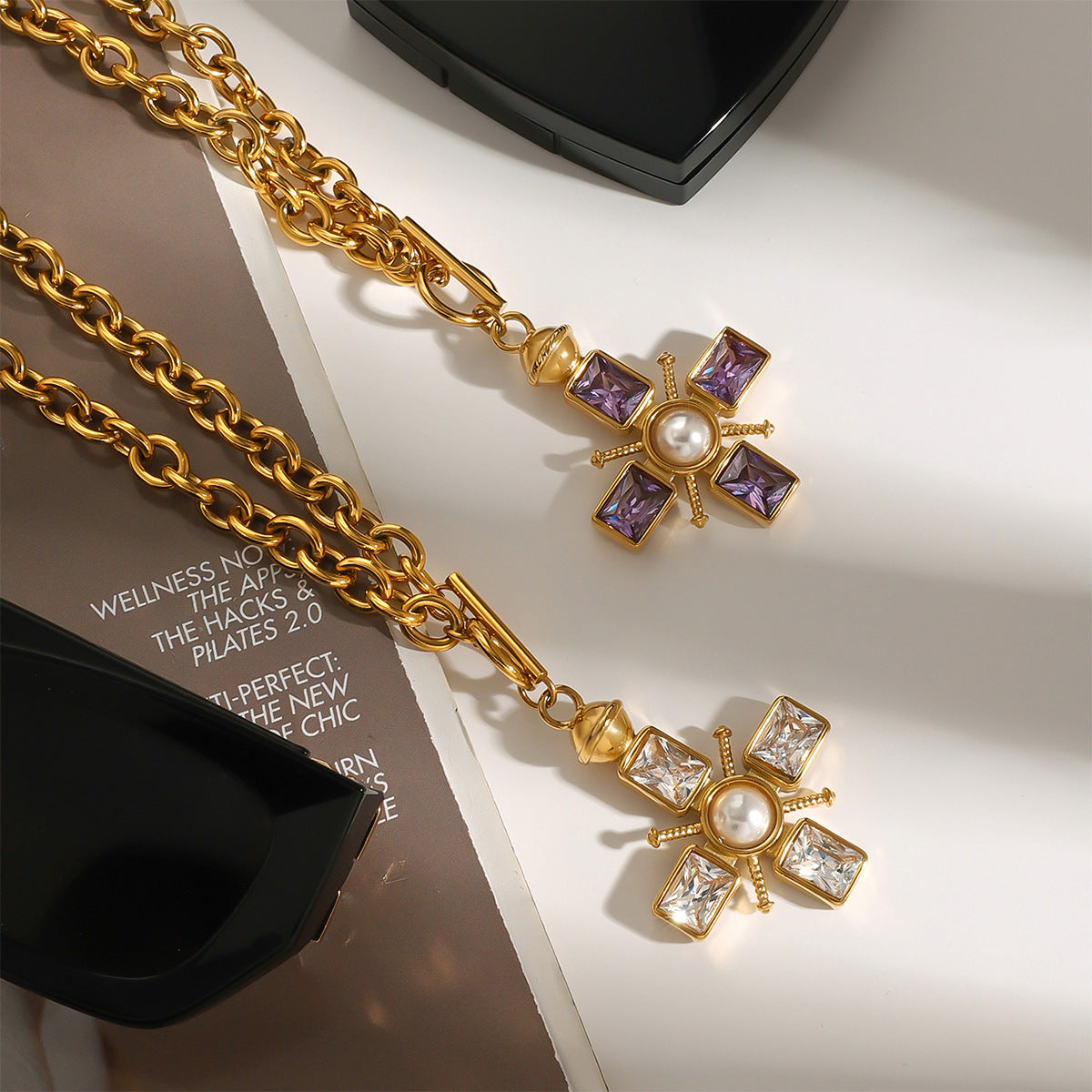 2H Cross Necklace Non-Fading Jewelry Stainless Steel Accessories