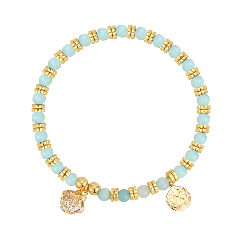 CYB0233 Bohemian Shell Zircon Bracelet Fashion Copper Plated14k Gold Beaded