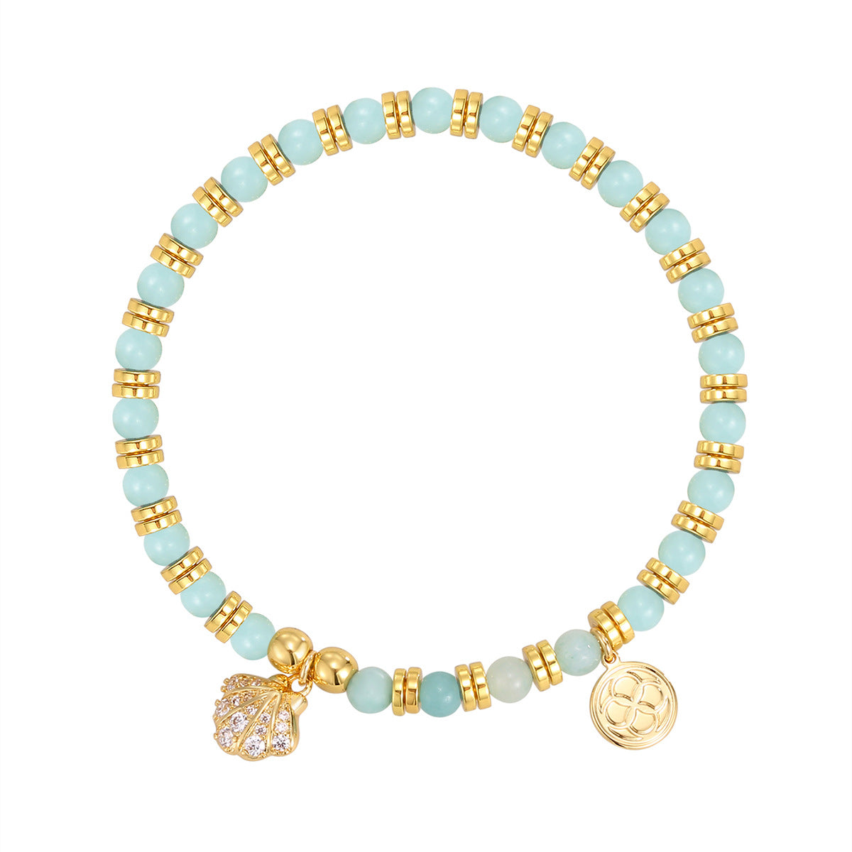 CYB0233 Bohemian Shell Zircon Bracelet Fashion Copper Plated14k Gold Beaded