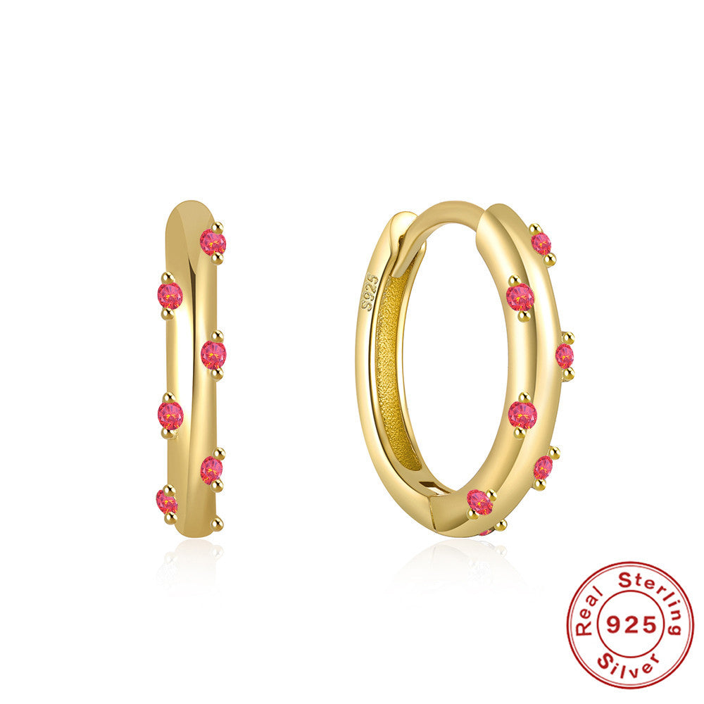 New S925Sterling Silver Classic Colorful Inlaid Diamond Hoop Earrings Hot-Selling Trendy Minimalist Style Earrings for Women