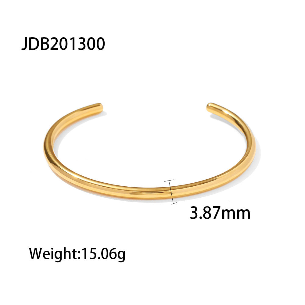 2H French Style Design18K Gold Plated Bracelet Women's Fashion Versatile Stainless Steel Open Bracelet