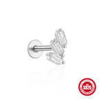 New925Sterling Silver Inlaid Diamond Tassel Piercing Threaded Flat Ear Bone Stud Earrings Hot-Selling Style Ear Jewelry
