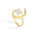 Gold-Plated Brass Star Moon Stone Adjustable Ring with a celestial design profile — jewelry finish and design detail