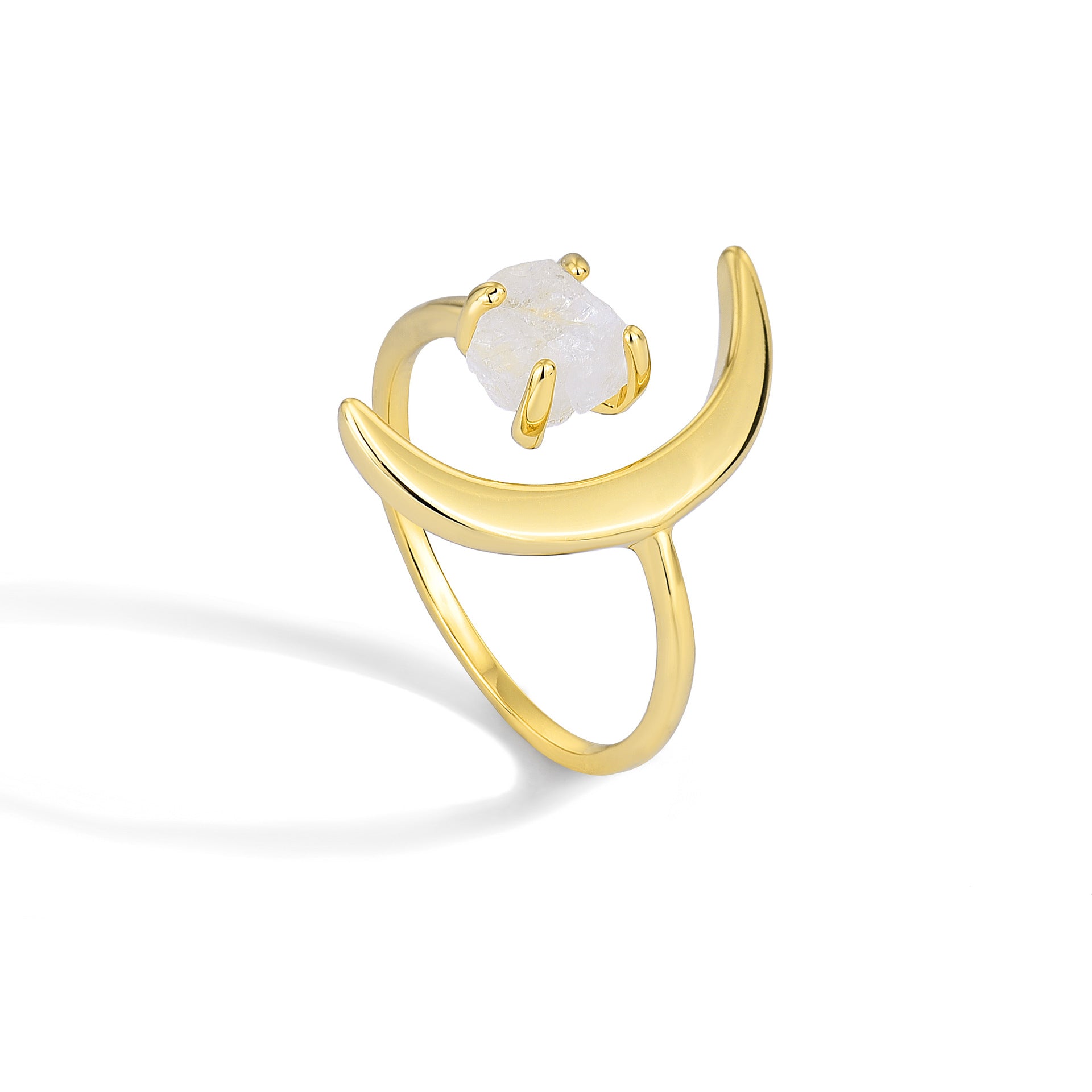 R0161 Fashion Open Star and Moon Ring Simple Personality Fashion Half Moon Natural Stone Open Ring