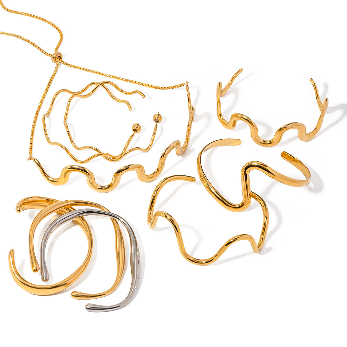 2H Hot Sale18k Gold Stainless Steel Wave Pull-Out Necklace Minimalist Style Choker for Women