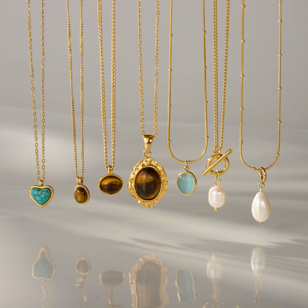 Pearl Necklace Tiger Eye Stone Collarbone Chain Non-Fading Jewelry Stainless Steel Accessories for Women