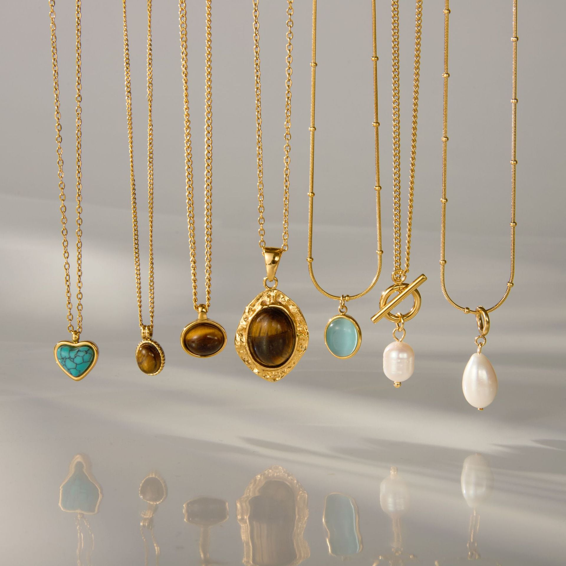 Pearl Necklace Tiger Eye Stone Collarbone Chain Non-Fading Jewelry Stainless Steel Accessories for Women