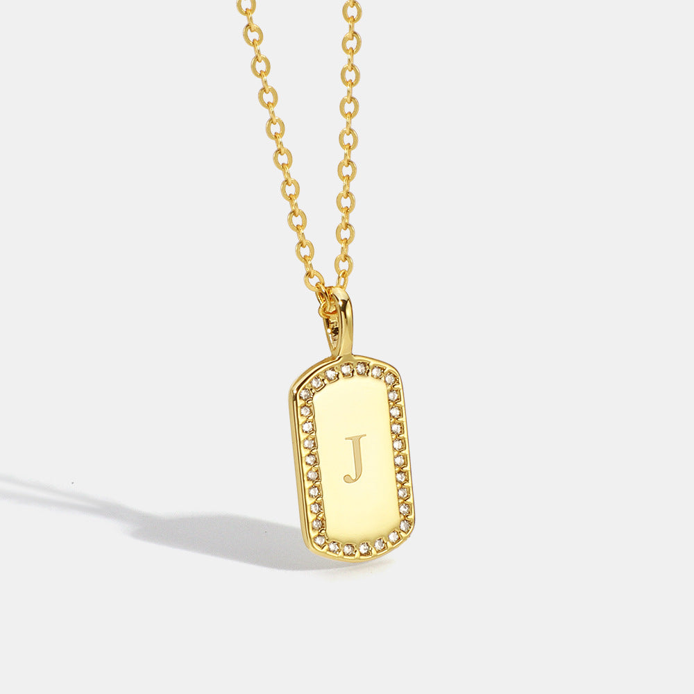N0046 Gold-plated26Letter Square Necklace for Women, Simple Design English Choker Jewelry
