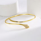 B0151 Personalized Design Snake-Shaped Bracelet for Women, Brass Gold-Plated Micro-Inlaid White Zircon Simple Bangle