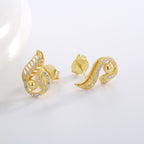 SE0007 S925Silver plating14K Gold Feather Inlaid Zircon Fashion Earrings for Women Minimalist Ear Jewelry