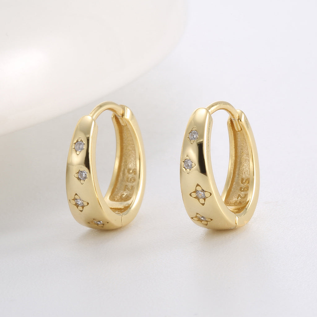 SE0085 S925Silver plating14K Gold Simple Design Earrings for Women with Micro Pave Zirconia