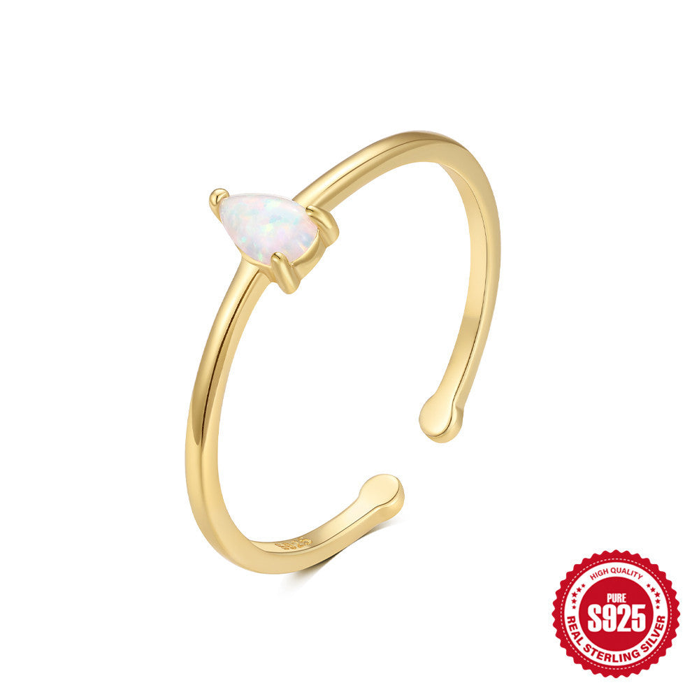 S925Sterling Silver Heart Flower Inlaid Diamond Open Ring Korean Style Opal Index Finger Ring