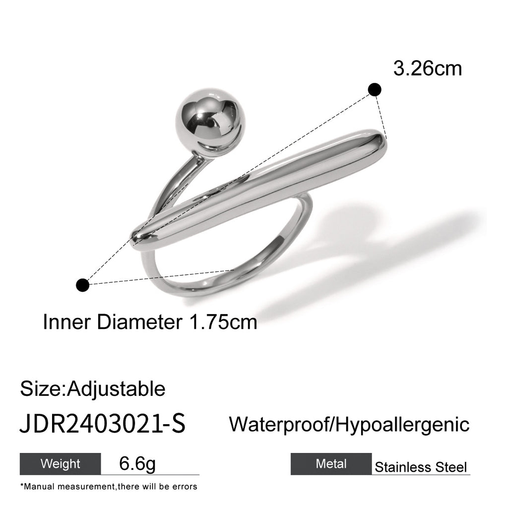 2H 18K Gold Stainless Steel/Geometric Minimalist Open Ring Cool Style Unique Design Steel Color Ring
