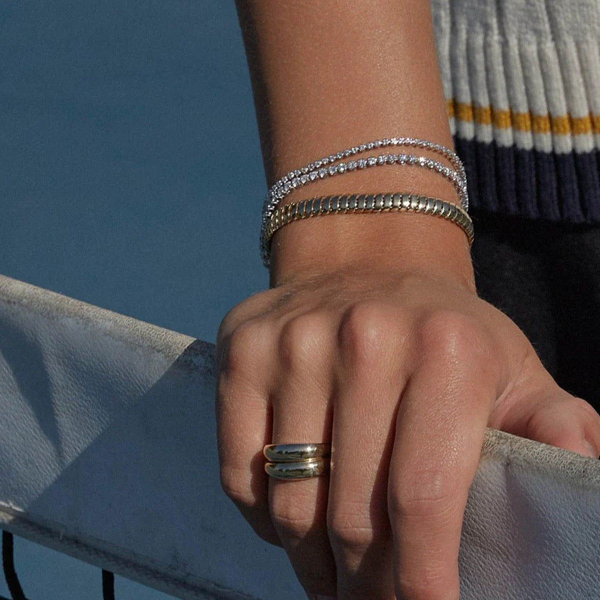 Stainless Steel Zircon Stacking Bracelet Jewelry Non-Fading