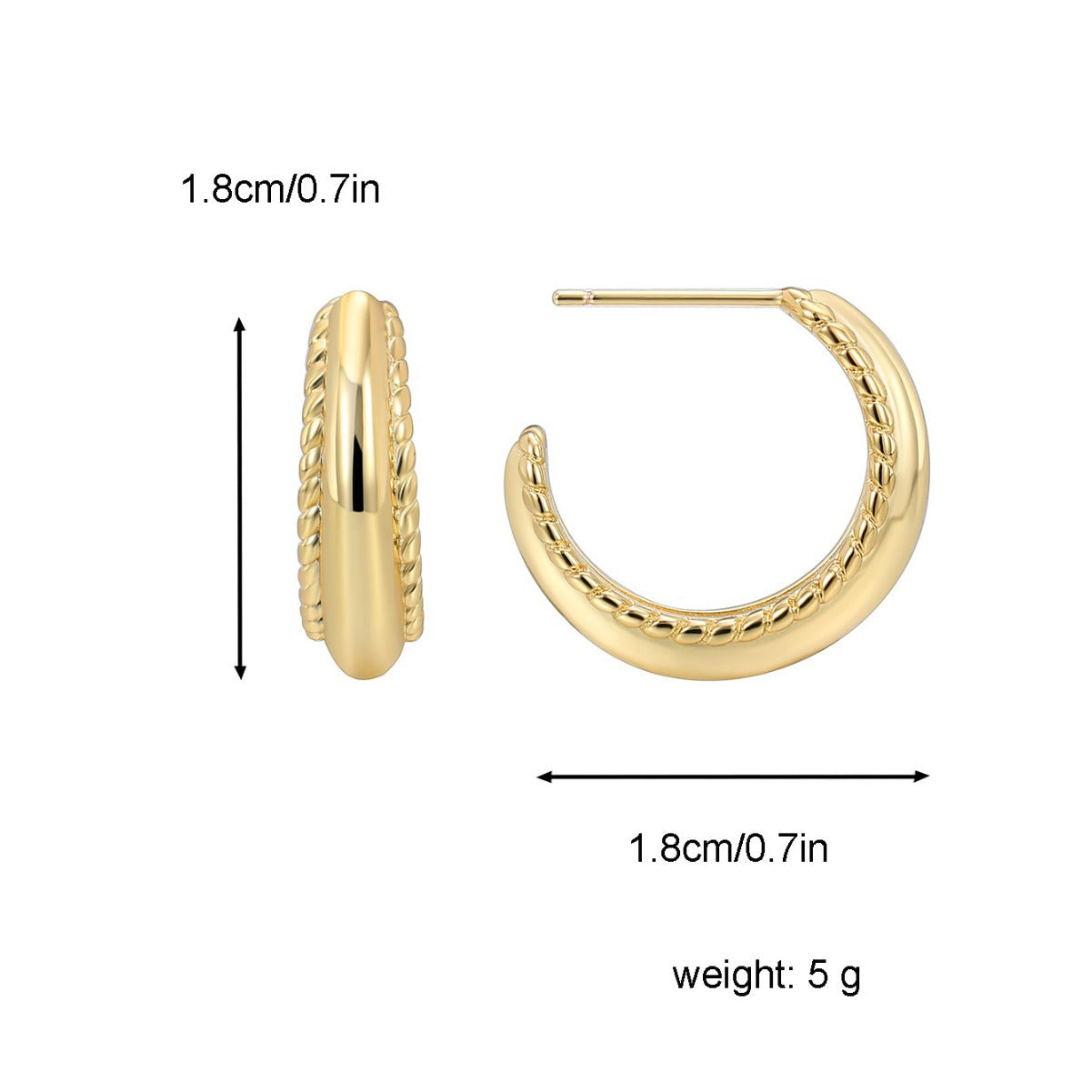 E0282 Croissant Earrings18K Gold Color Retention Jewelry Twisted Spiral Thread C Shaped Earrings