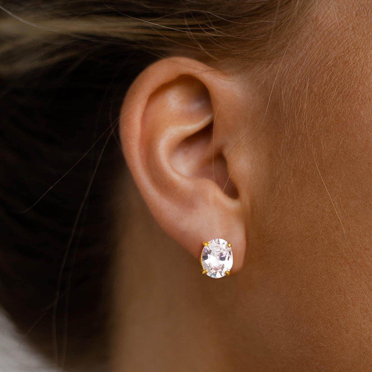 Zircon Earrings Simple Ear Jewelry Non-Fading18k Gold Stainless Steel Jewelry