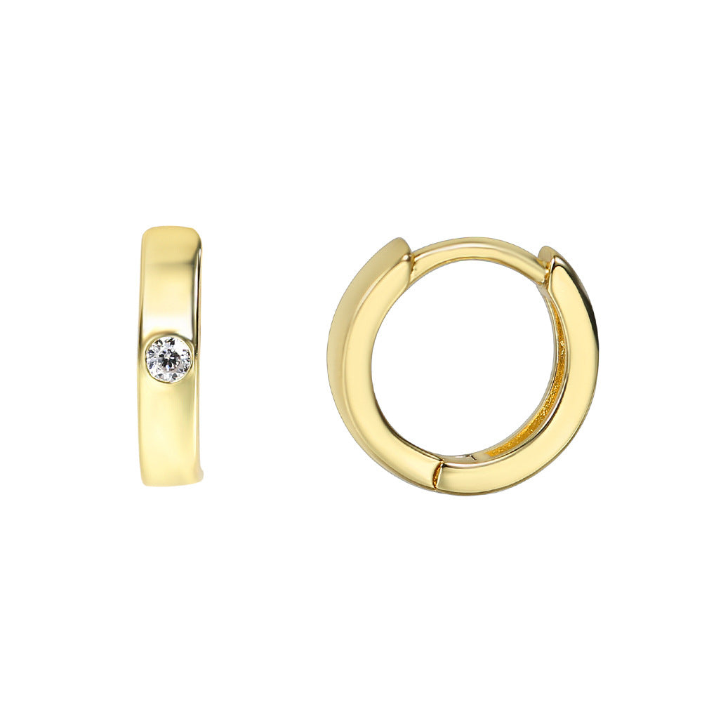 E0355 Ornament Basic Smooth Surface Diamond-Studded Earrings for Women gold Single Diamond Round Earrings Hoop Earrings