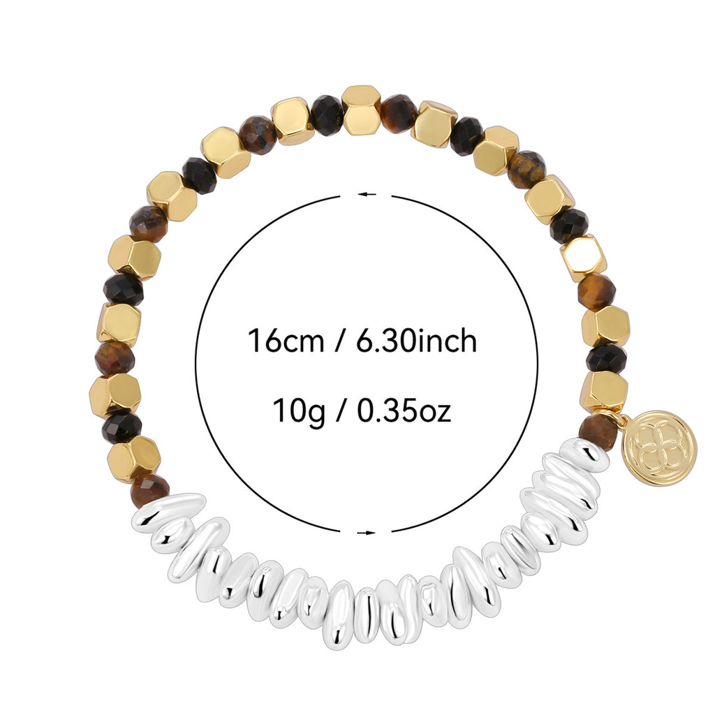 B0323 Minimalist Stainless Steel Round Beads Fashion Tiger Eye Stone Beads