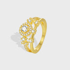 R0543 Fashion Retro Ring for Women, Brass Gold-Plated with Zircon, Elegant
