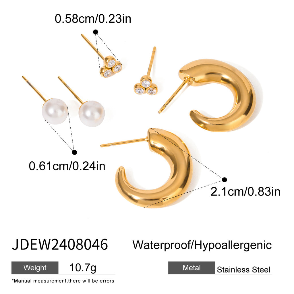 Three Pairs of Stainless Steel Zircon Earrings Pearl Earrings Ear Accessories