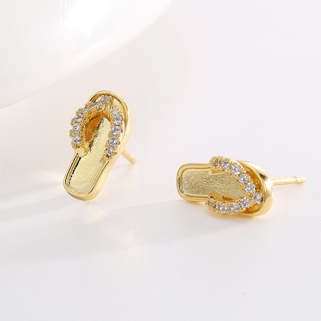 E0763 Creative Design Heartfelt Flip-Flop Earrings for Women Fashion Gold-Plated Zirconia Ear Jewelry