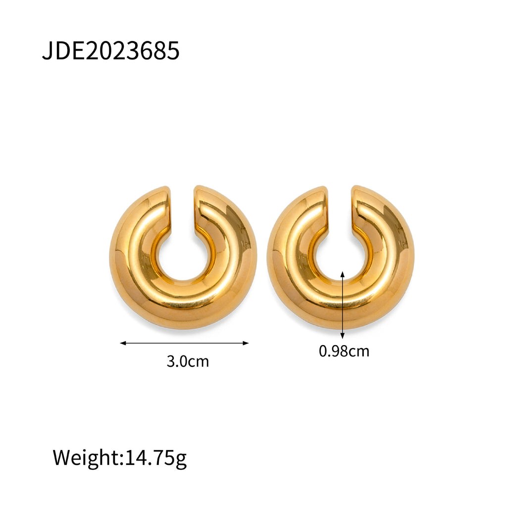 18K Real Gold Stainless Steel Thick Round Tube Hollow Hoop Earrings Ear Clips Non-Fading Earrings Same Style