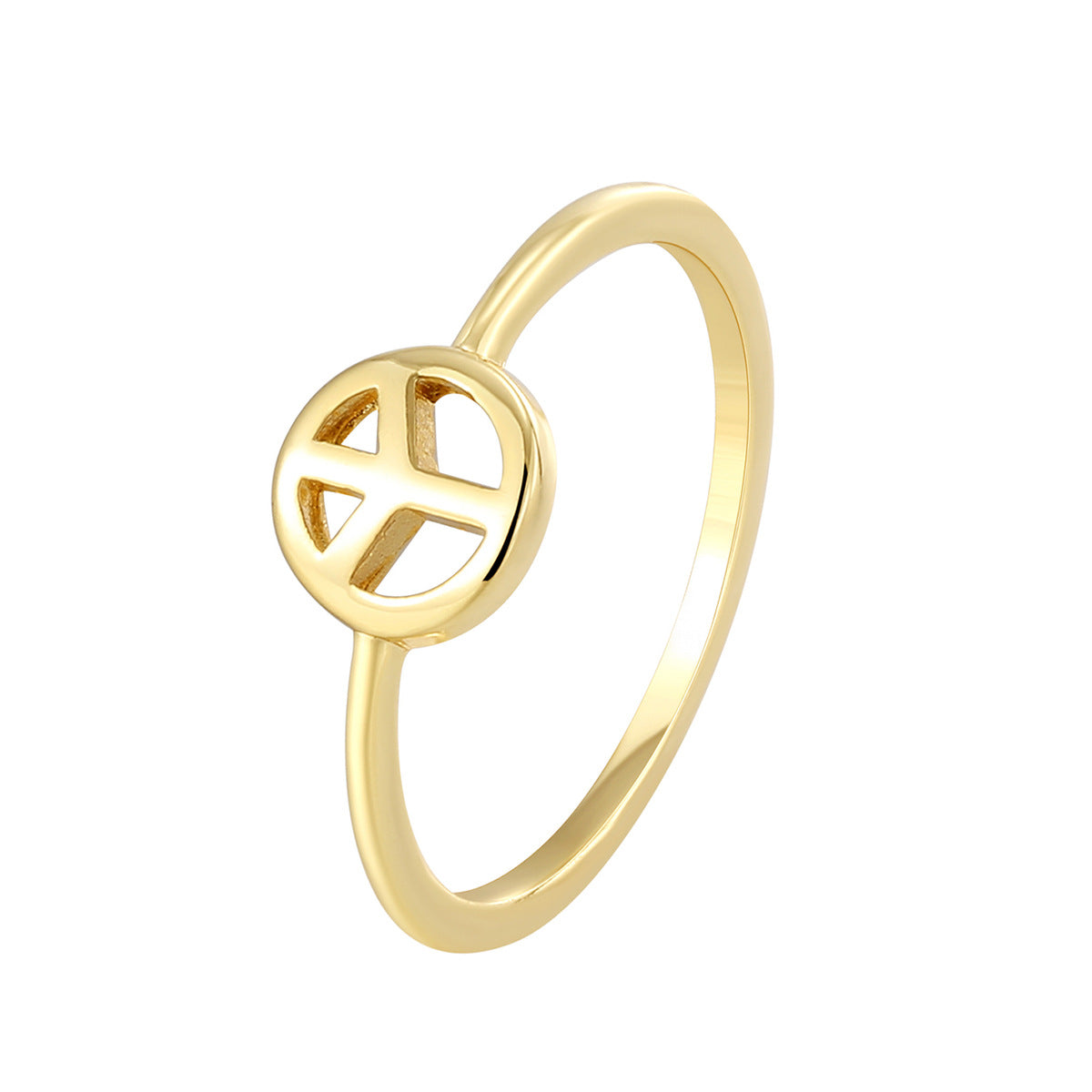 R0697 Vintage Minimalist Design Ring for Women Copper Plated18K Gold Anti War Peace Sign