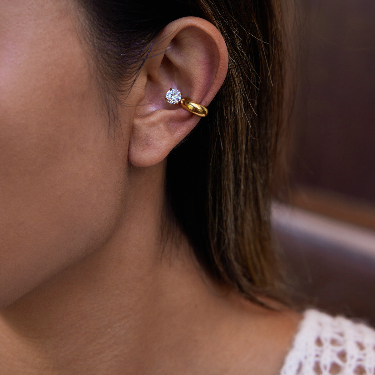 Zircon Earrings Ear Clips Non-Fading Ear Jewelry Stainless Steel Accessories for Women