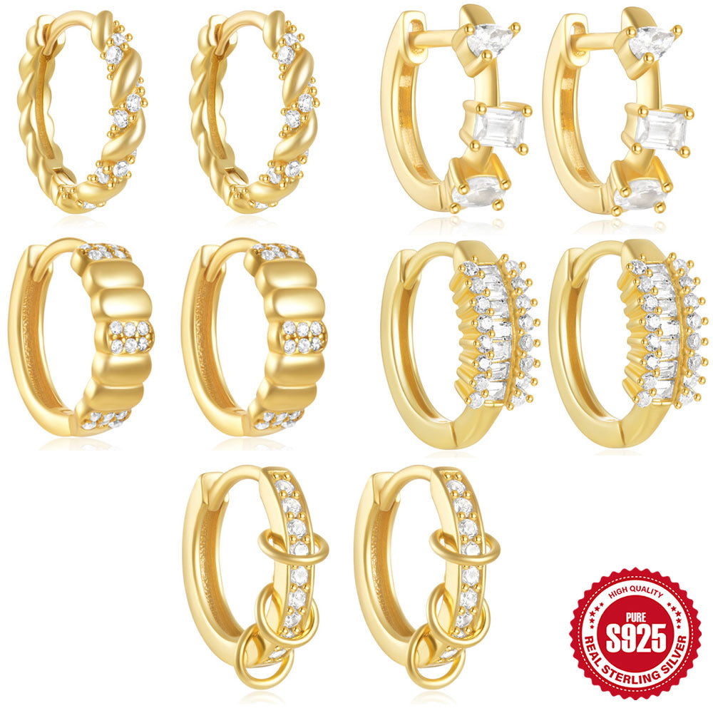 New S925Pure Silver Classic Diamond-Studded Small Round Geometric Hoop Earrings Hot-Selling Creative Ear Jewelry
