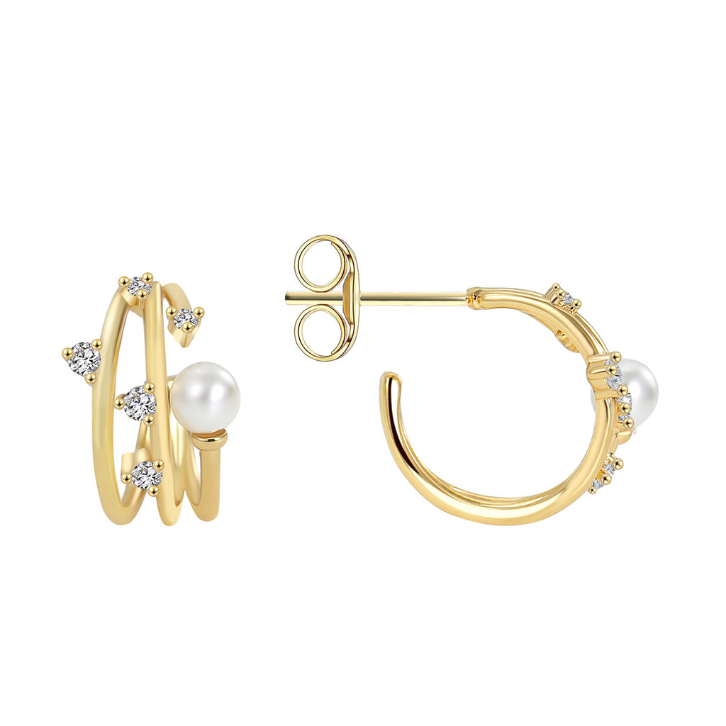 E0371 Design Geometric Earrings Three-Hoop Round Hoop Earrings Pearl Hong Kong Style Metal Stud Earrings Hoop Earrings