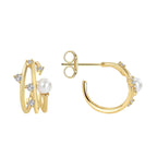 E0371 Design Geometric Earrings Three-Hoop Round Hoop Earrings Pearl Hong Kong Style Metal Stud Earrings Hoop Earrings