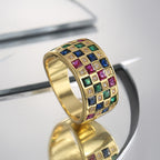 CYR0525 Fashion Simple Creative Inlaid Colorful Square Zircon Ring for Women Copper Plated with Real Gold Versatile