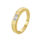 R0584 Korean Modern Minimalist Versatile Design Smooth Ring for Women with Square Zircon Inlay